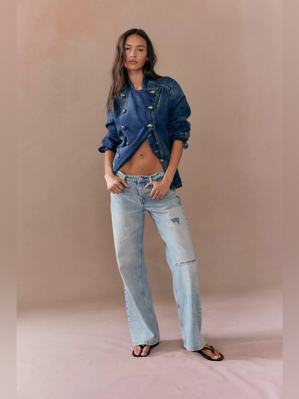 Free People We The Free Imogene Denim Officer Jacket NWT XL